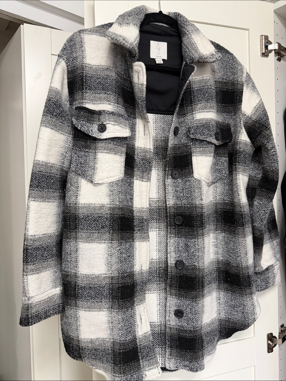 Joie Black and White Plaid Button-Front Shacket